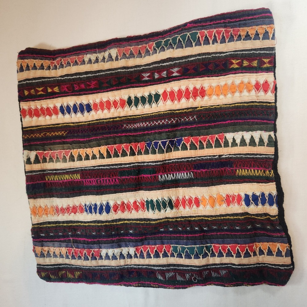 Vintage Tribal Embroidered Pillow Cover 15x15‎ Boho Folk Art Geometric